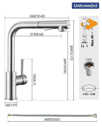 Sofetiy Küchenarmatur Ausziehbar mit Brause – Edelstahl Gebürstet