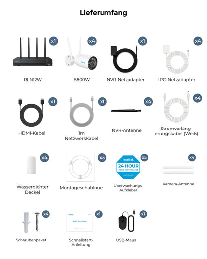 Reolink RLK12-800WB4 4K WLAN Überwachungs Set – 4 Kameras
