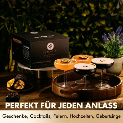 Vemacity Martinigläser 4er-Set, handgefertigte Cocktailgläser, 280 ml