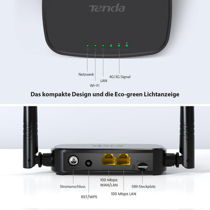 Tenda 4G03 Pro LTE Router mit SIM-Kartenslot und LAN/WAN-Ports