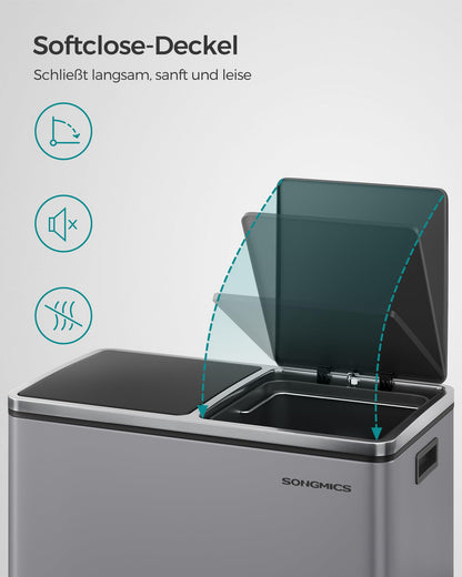 SONGMICS LTB060G01 Mülltrennsystem Treteimer - 2x30L Schiefergrau