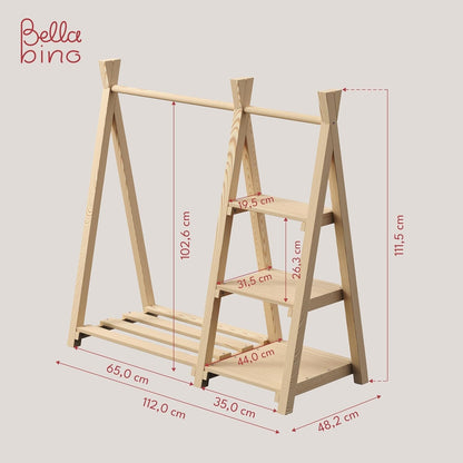 Bellabino Ryck Kleiderstange Kinder - Massivholz Natur 4 Ablagen