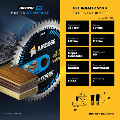 Ø254 x 30 Tisch- Kreissägeblatt Set passend für Bosch GTS 10, PTS 10, PTS 100 T, Festool TKS80, Scheppach HS105, Metabo TK250, TS254 - AMBOSS WERKZEUGE® 254x30 Sägeblatt Sortiment