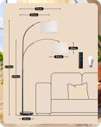 EDISHINE Dimmbare LED-Bogenlampe E27 – Farbtemp. & FB