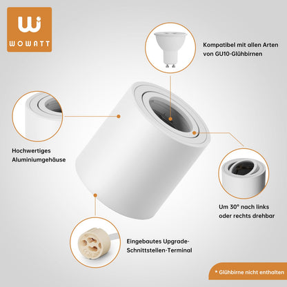 wowatt Aufbauspot GU10 schwenkbar rund 6er-Set Weiss