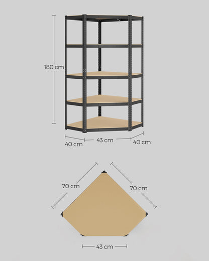 SONGMICS Eckregal GLR080B01, Schwerlastregal aus Metall mit 5 Ebenen