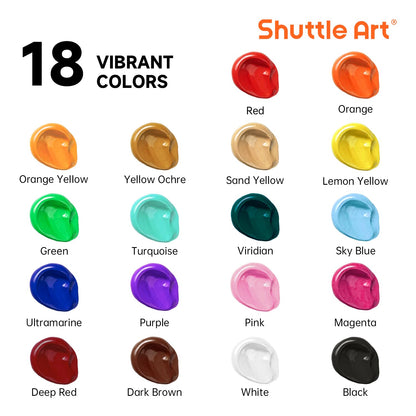 Shuttle Art Acrylfarben Set, 18 Farben à 250 ml, hochpigmentiert