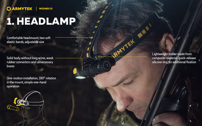 Armytek Wizard C2 v4 Stirnlampe – Warmweiss, Schwarz, aufladbar