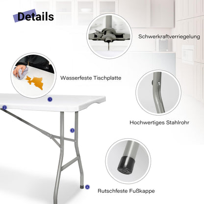 Byliable Klapptisch Falttisch – 180cm Kunststoff Weiss