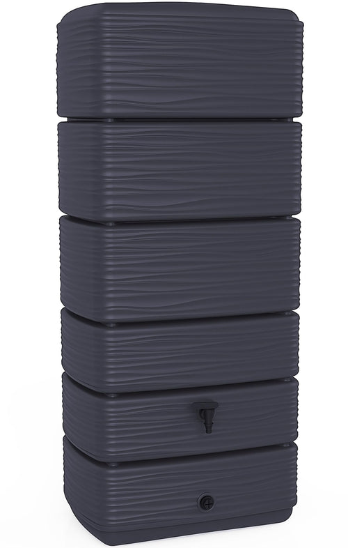 Ondis24 Regenwasser Wandtank Eco 300L Graphit Anthrazit. Flacher, säulenförmiger Behälter. Speichert 300 Liter Regenwasser zur Gartenbewässerung.