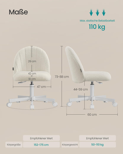 SONGMICS Bürostuhl OBG027WD01, Fleece, höhenverstellbar, cremeweiss