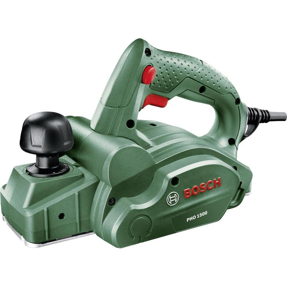 Bosch PHO 1500 Elektro-Hobelmaschine 550W Hobelbreite 82mm, grünes Gehäuse. Für präzises Hobeln, Glätten und Falzen von Holz.