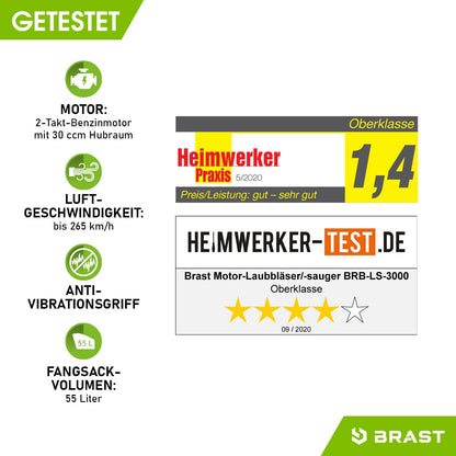BRAST Laubsauger Laubbläser Benzin – 4in1 Funktion 1,0kW