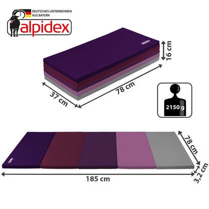 ALPIDEX Turnmatte klappbar, Weichbodenmatte 185 x 78 x 3,2 cm, lila