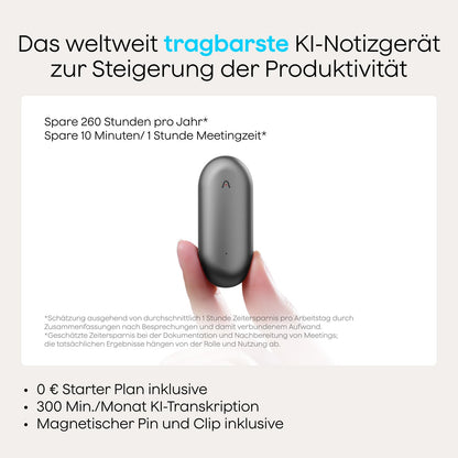 Plaud NotePin KI-Sprachrekorder, 64 GB, 112 Sprachen, Kosmisches Grau