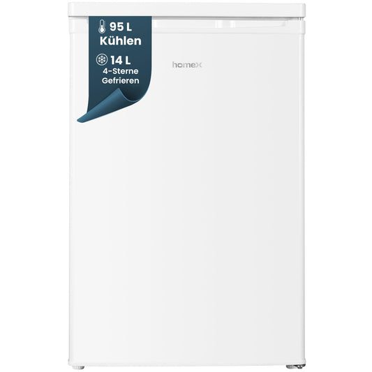 homeX Mini Kühl-Gefrierkombination 109L Weiss - 85cm Hoch. Hochformatiges Standgerät zum Kühlen und Gefrieren.