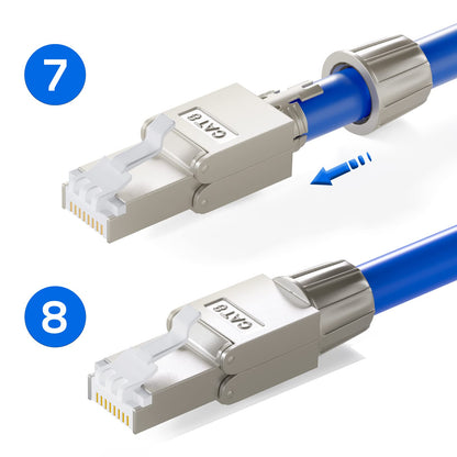 HB-DIGITAL CAT 8 RJ45 Stecker STP – 48 Stk. werkzeuglos 40 Gbit/s