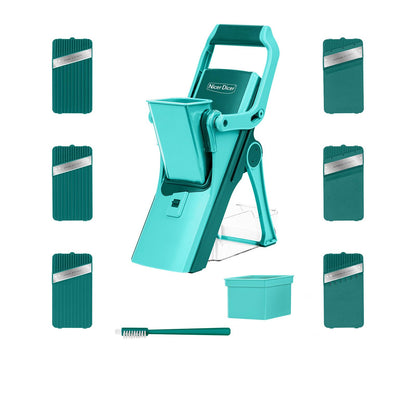 Genius Nicer Dicer Mando Mandoline – 12-teiliges Set. Weiße Mandoline mit Edelstahlklingen für Scheiben und Julienne.