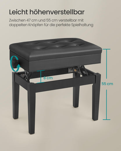 SONGMICS Klavierhocker LPB57H höhenverstellbar, Stauraum - Schwarz