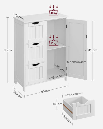 VASAGLE Badezimmerschrank schmal mit 3 Schubladen, vintagebraun