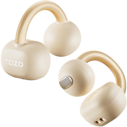 TOZO OpenEarRing Open-Ear-Kopfhörer, Bluetooth 5.4, Clip-On, Khaki – offenes Clip-Design