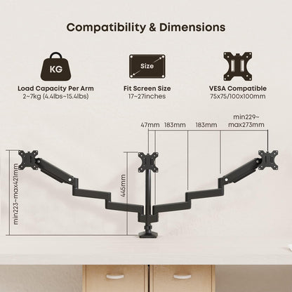 PUTORSEN Monitor Halterung - 3 Bildschirme Premium Aluminium