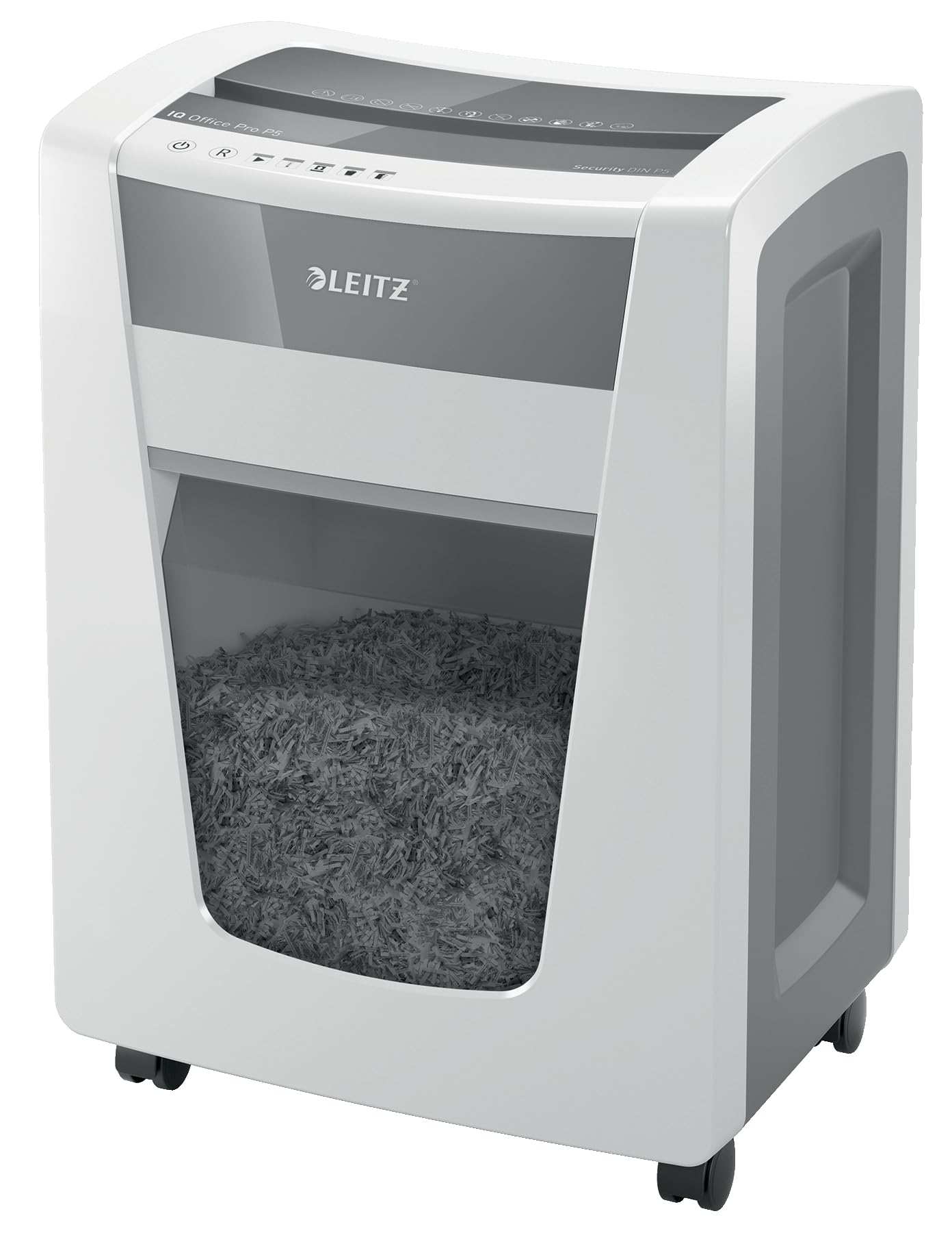Leitz IQ Office Pro Aktenvernichter – Mikroschnitt P5. Rechteckig, schwarz. Vernichtet Dokumente P5-sicher.
