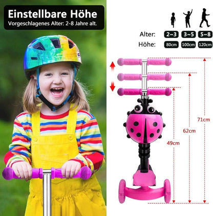 YOLEO 5-in-1 Kinderscooter mit Sitz, Schubstange und Korb rosa
