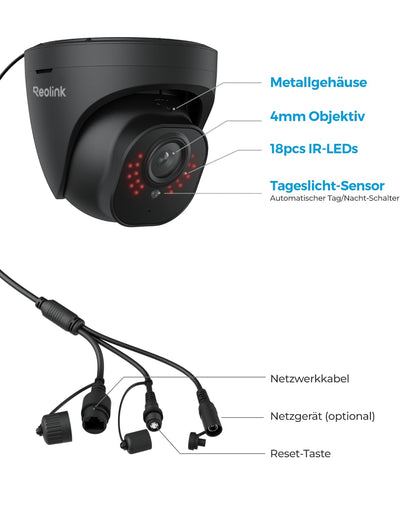 Reolink RLC-520A 5MP PoE Überwachungskamera Aussen P/A-Erkennung Schwarz
