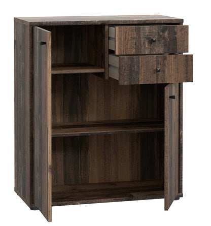 FORTE TEMPRA 2 Kommode mit 2 Türen und 2 Schubladen, Holzwerkstoff, Old – Wood Vintage Dekor, (B x H x T) 73,7 x 85,5 x 34,8 cm