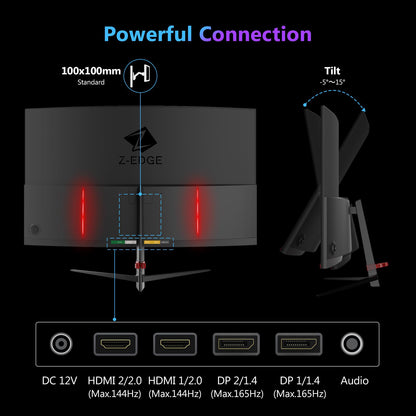 Z-Edge 27 Zoll QHD Curved Gaming Monitor 165Hz 1ms - Schwarz