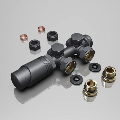 SONNI Multiblock Set Heizkörper Anschlussventil Eck/Durchgang Anthrazit