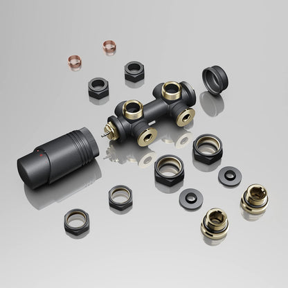 SONNI Multiblock Set Heizkörper Anschlussventil Eck/Durchgang Anthrazit