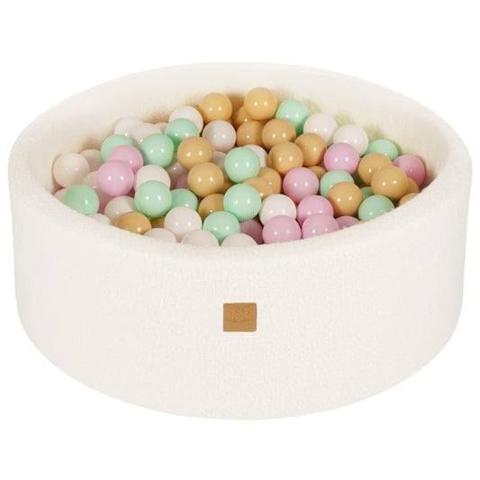 MEOWBABY Bällebad 90x30 Boucle Kinder Schaumstoff – Weiss. Rundes, weißes Boucle-Schaumstoff-Bällebad zum Ballspielen.