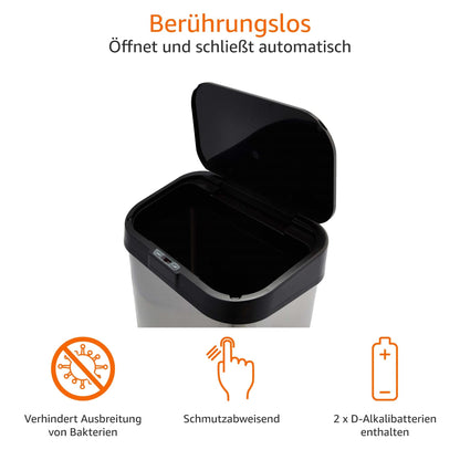 Amazon Basics Mülleimer Edelstahl Sensor - 60L Rechteckig Silber