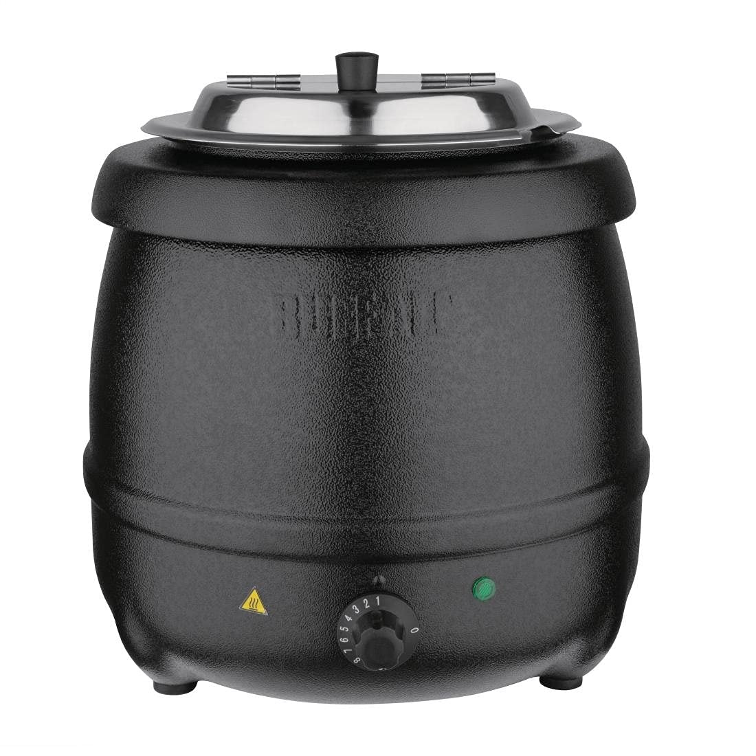 Buffalo Soup Kettle Profi Suppenwärmer - 10 Liter Schwarz. Runder, schwarzer Behälter hält Suppen für Catering/Büffet auf Serviertemperatur.