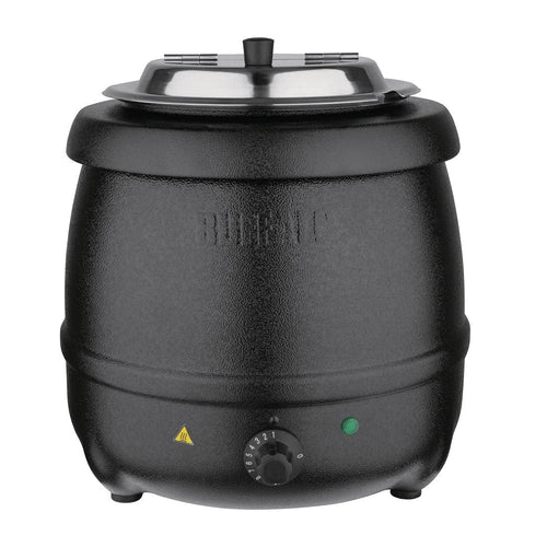 Buffalo Soup Kettle Profi Suppenwärmer - 10 Liter Schwarz. Runder, schwarzer Behälter hält Suppen für Catering/Büffet auf Serviertemperatur.