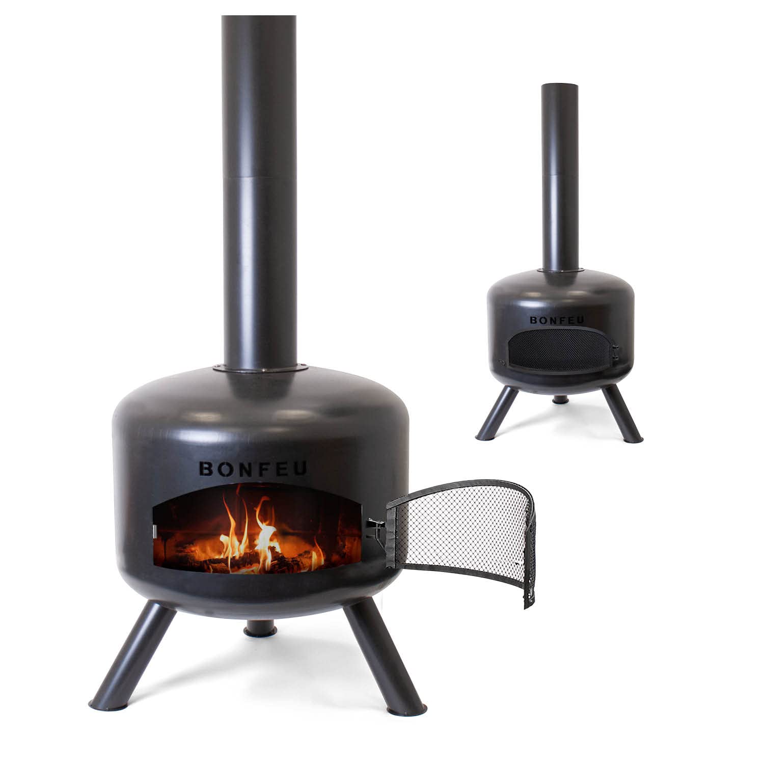 BonFeu BonGiro outdoor Terrassenofen Feuersäule - schwarz. Zylindrischer Ofen in Schwarz, ideal zum Heizen von Außenbereichen.