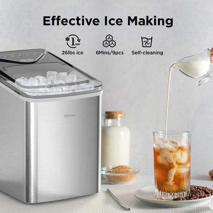 Silonn Eiswürfelmaschine – Klein, Selbstreinigend, 2 Eisgrössen