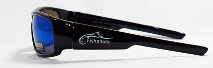 Fishoholic Polarisierte Angel-Sonnenbrille UV400, Schwarz Glänzend