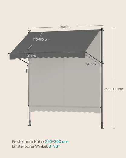SONGMICS Klemmmarkise höhenverstellbar 250 x 120 cm anthrazit