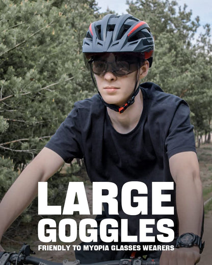 Victgoal MTB Fahrradhelm mit Magnetvisier und LED, schwarz-rot, L