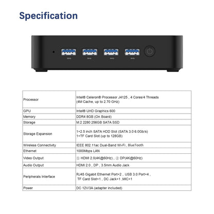 MINIS FORUM GK41 Mini-PC Celeron J4125 8GB/256GB