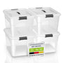 Juskys Aufbewahrungsbox mit Deckel, 4er Set, 30 Liter, transparent – Kunststoff, stapelbar