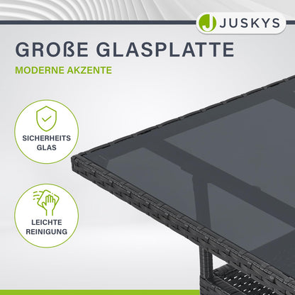 Juskys Gartentisch Yoro Polyrattan mit Glasplatte 60x60 cm schwarz