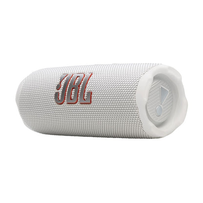 JBL Flip 7 Bluetooth-Lautsprecher, tragbar, IP68 wasserdicht, Weiss mit Handgelenkriemen und Karabiner
