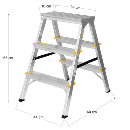 FORYOURPROTECTION Trittleiter 3 Stufen, Alu-Klapptritt, 150 kg