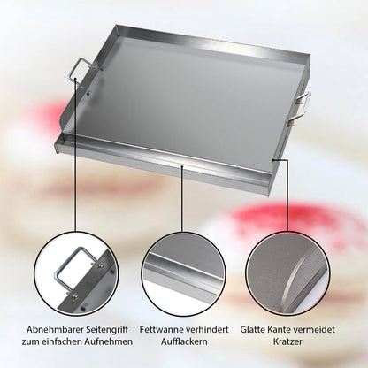 CAVATINY Edelstahl Grillplatte BBQ Plancha 54x41 cm mit Spachtel-Set