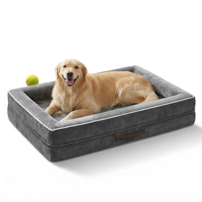 Upvilla Orthopädisches Hundebett XL, waschbar, wasserdicht, Grau – Hundesofa mit vierseitigem Kissen und Flanell