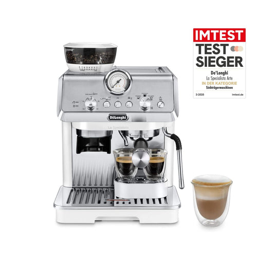 De'Longhi La Specialista Arte EC9155.W Siebträgermaschine Weiss. Weiße Espressomaschine zum Brühen von Espresso und Aufschäumen von Milch.